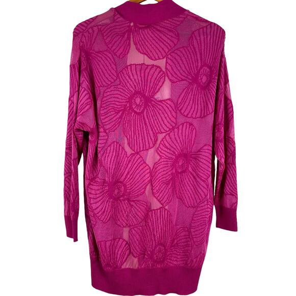 Fuzzi NWT Fuchsia Floral Jacquard Belted Cardigan Size XS Bouganvilla Pink Italy - Picture 3 of 8